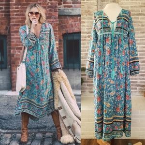 Gypsy Bohemian Turquoise Maxi Dress Folk Town